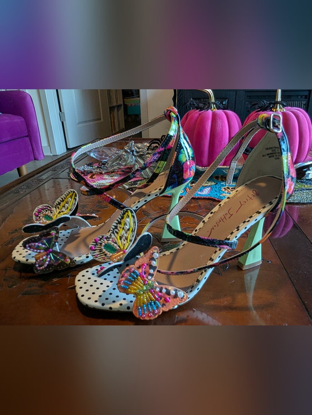 Betsey Johnson Butterfly Embellished Strappy Heels - Multicolor